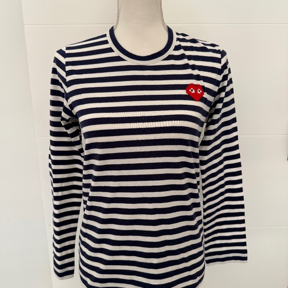 Comme Des Garçons PLAY Blue & White Striped Long Sleeve T Shirt - Picture 1 of 8